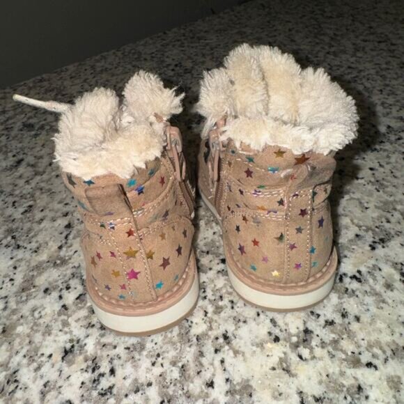 Cat & Jack Toddler Girls Size 5 Zipper Combat Style Boot Rainbow Stars Fur Lined - Picture 5 of 6